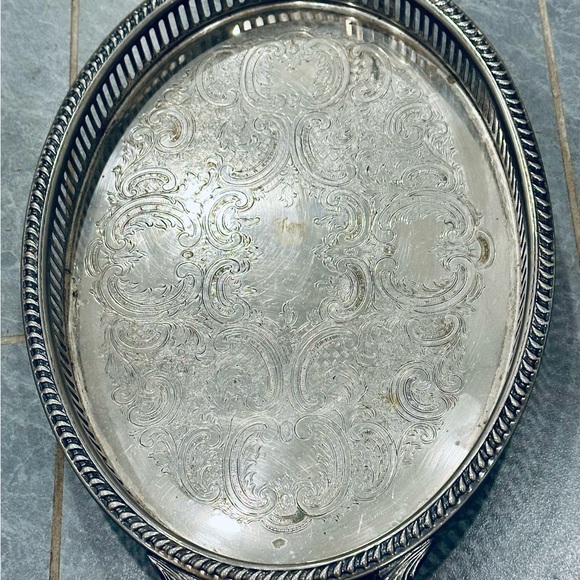 W&S Blackinton Footed Silverplate Serving / Vanity Tray Pierced Edges Handles - Picture 6 of 6